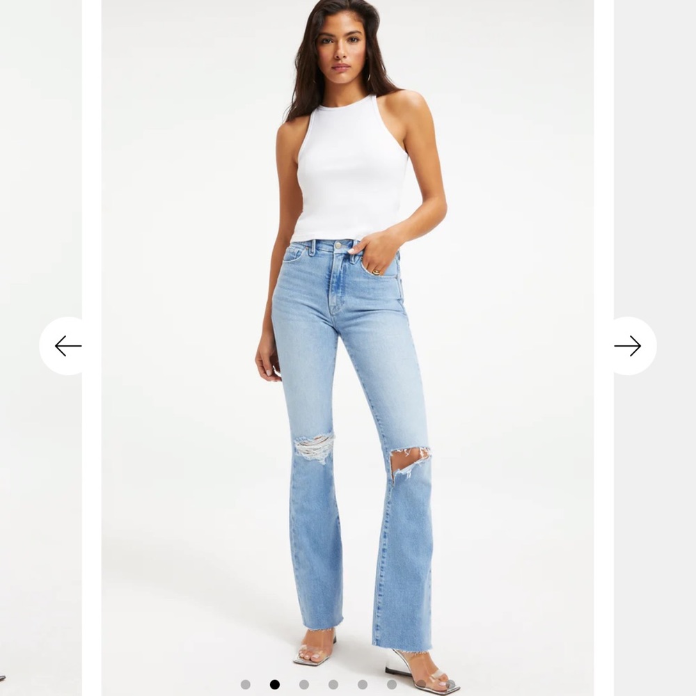 Good American raw hem flare jeans